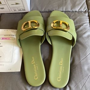 Dior green leather slides size 7 Final mark down !